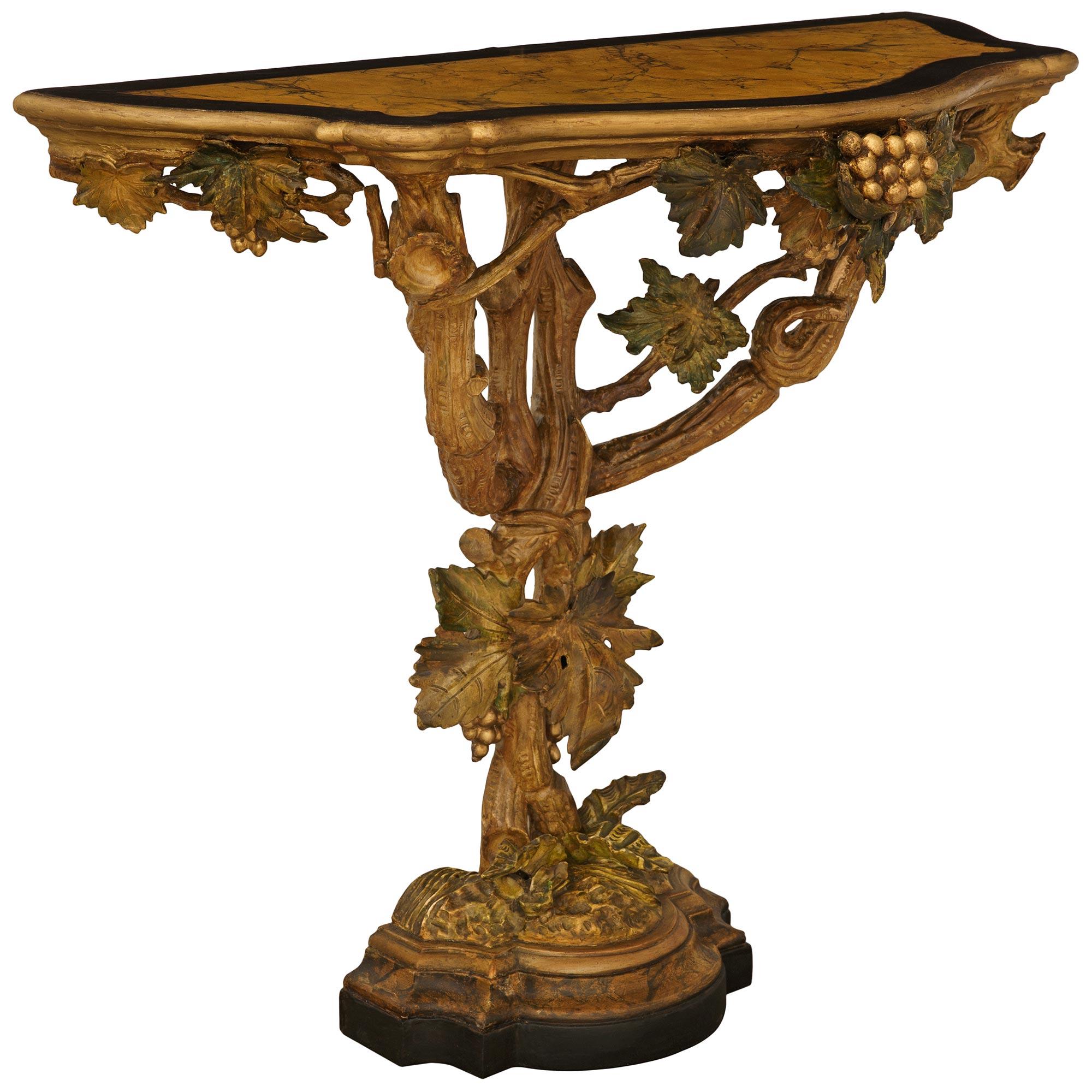 Italian 19th century Polychrome, patinated Wood and Gilt console In Good Condition For Sale In West Palm Beach, FL