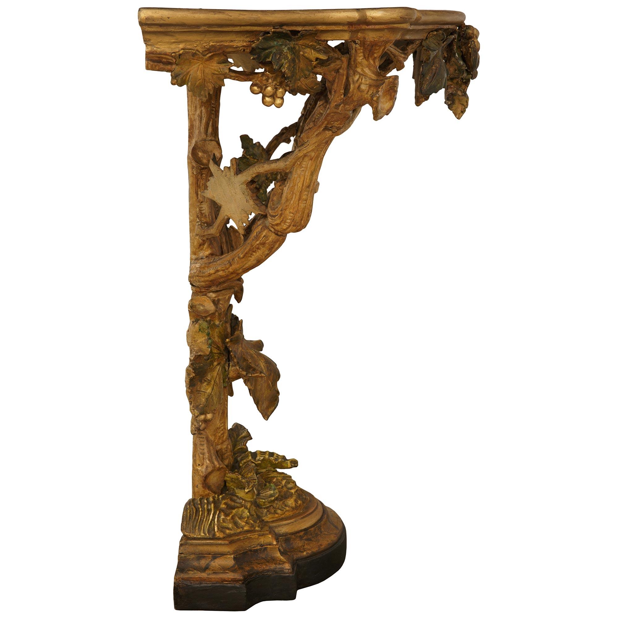 19th Century Italian 19th century Polychrome, patinated Wood and Gilt console For Sale