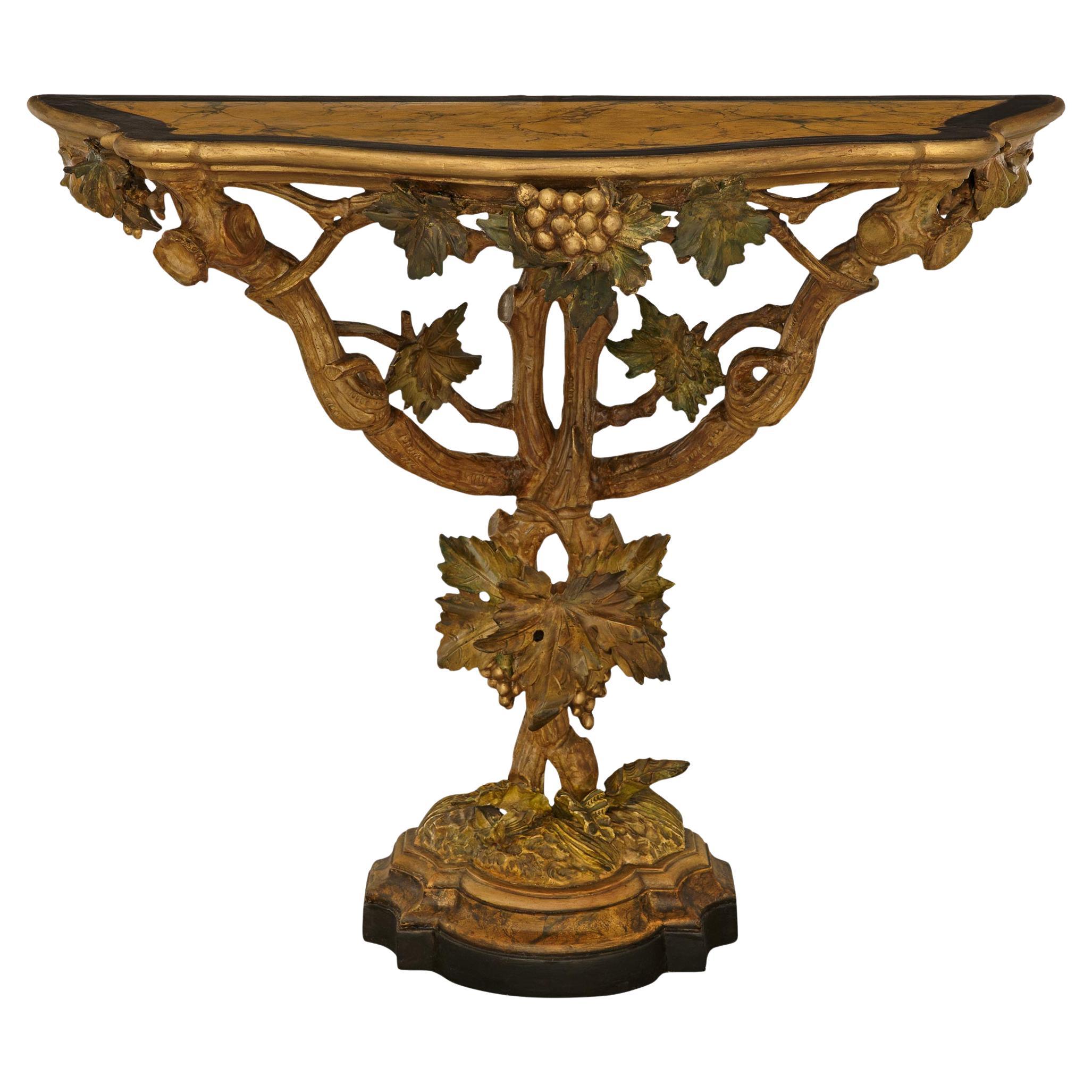 Italian 19th century Polychrome, patinated Wood and Gilt console
