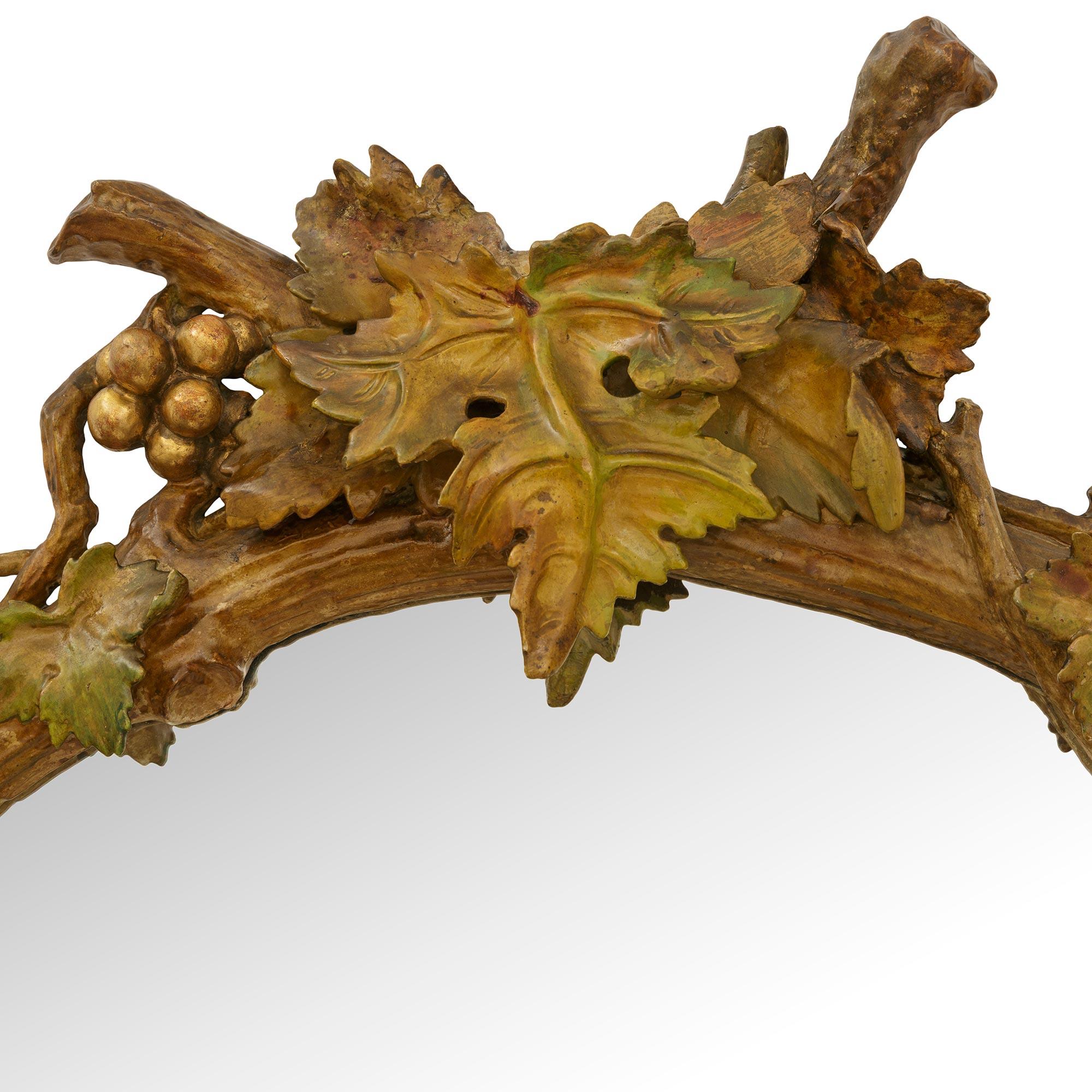 XIXe siècle Miroir italien du 19ème siècle Polychrome, Wood Wood patiné et doré en vente