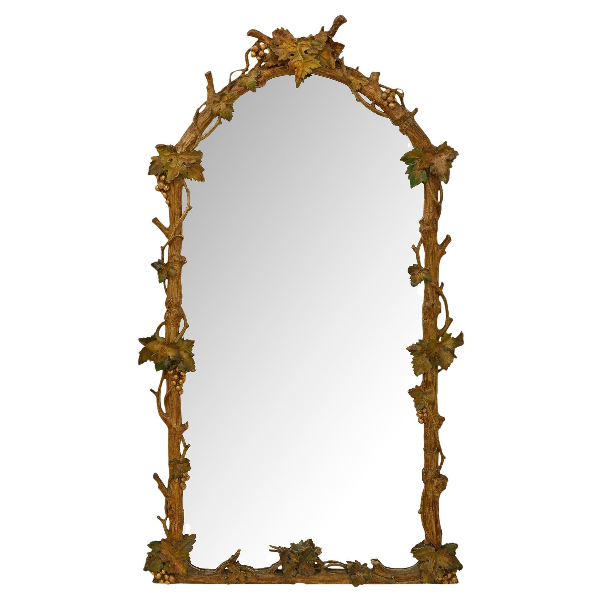 Miroir italien du 19ème siècle Polychrome, Wood Wood patiné et doré