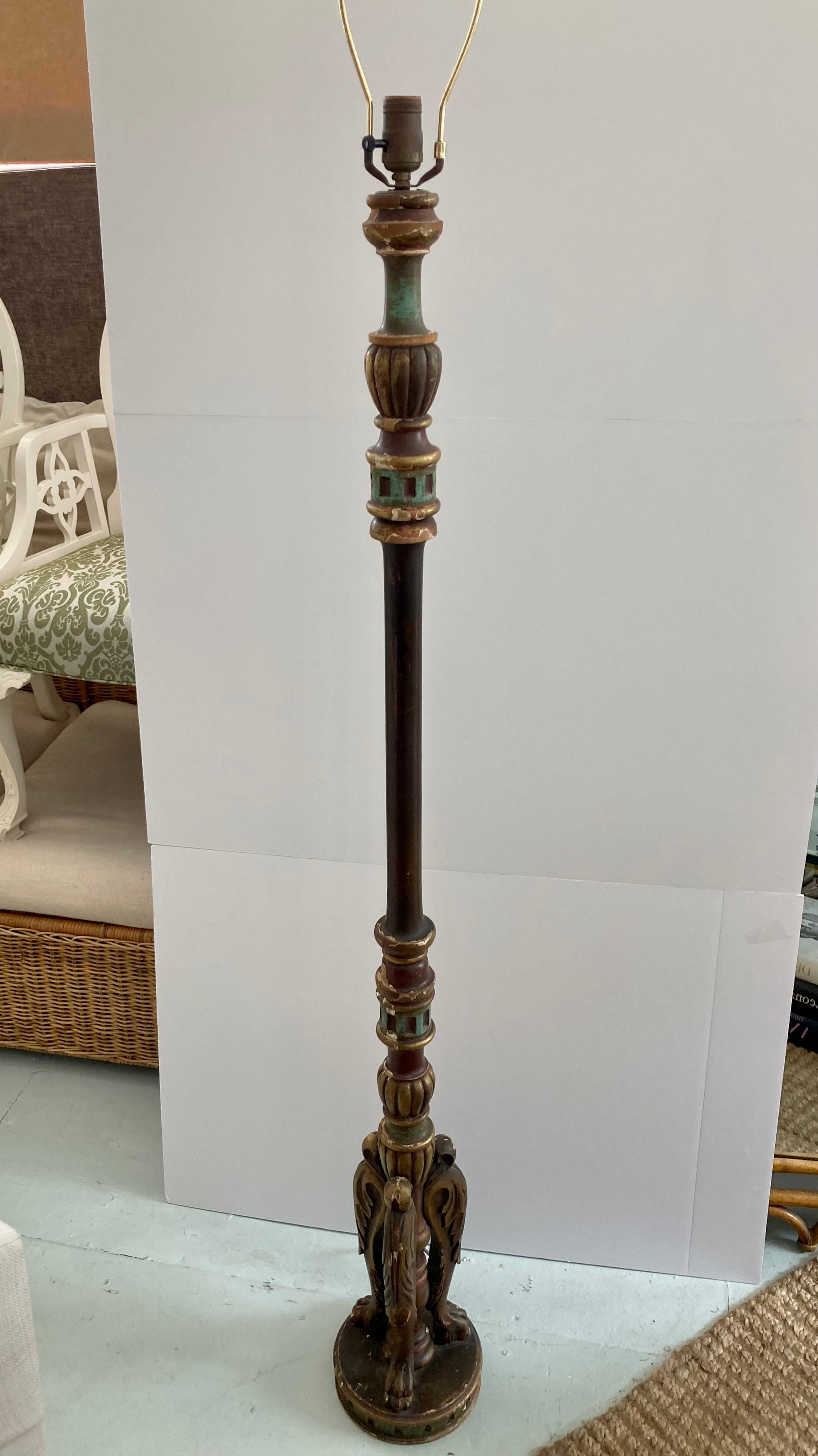 Polychromed Italian 19th Century Polychrome Wood Floor Lamp For Sale