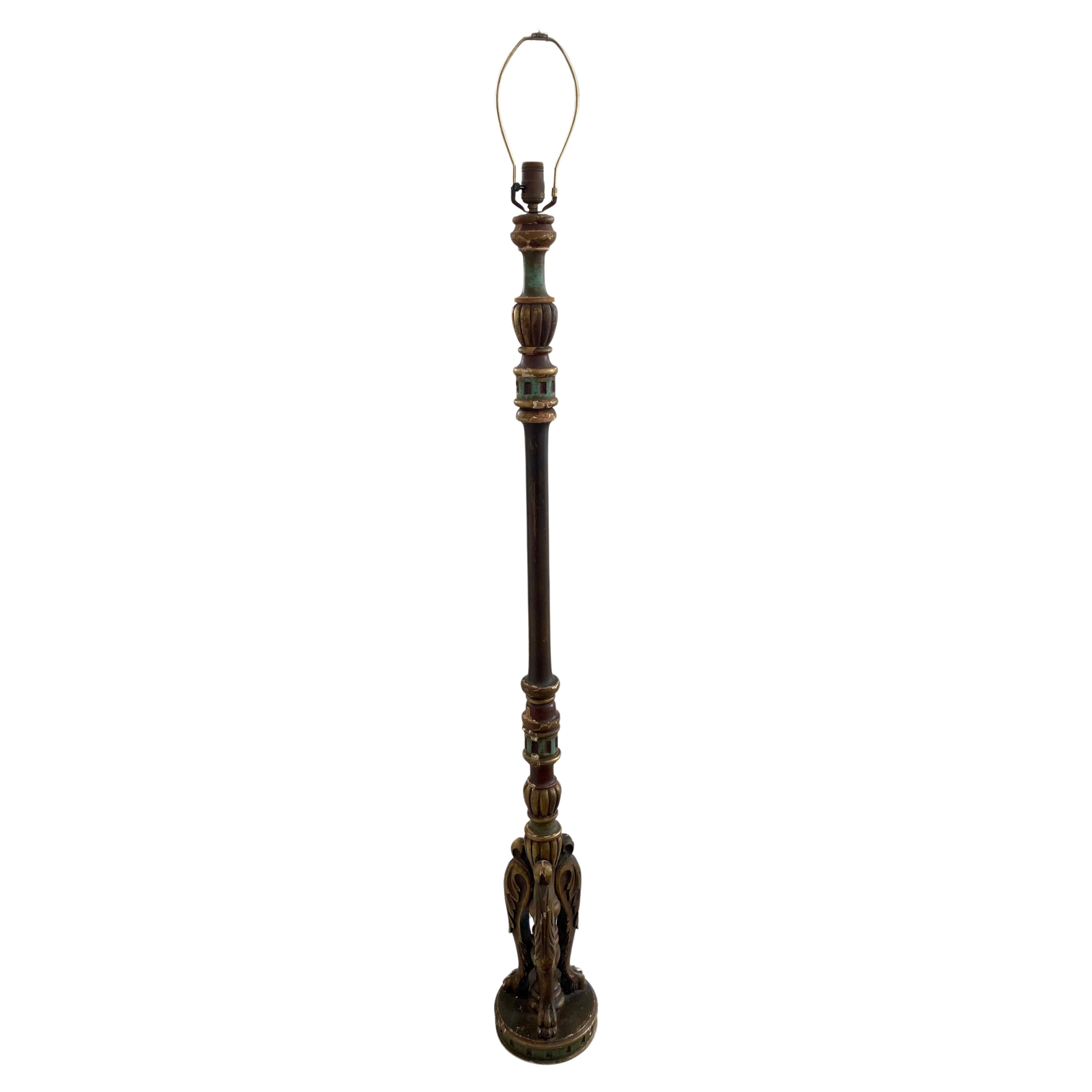Italian 19th Century Polychrome Wood Floor Lamp For Sale