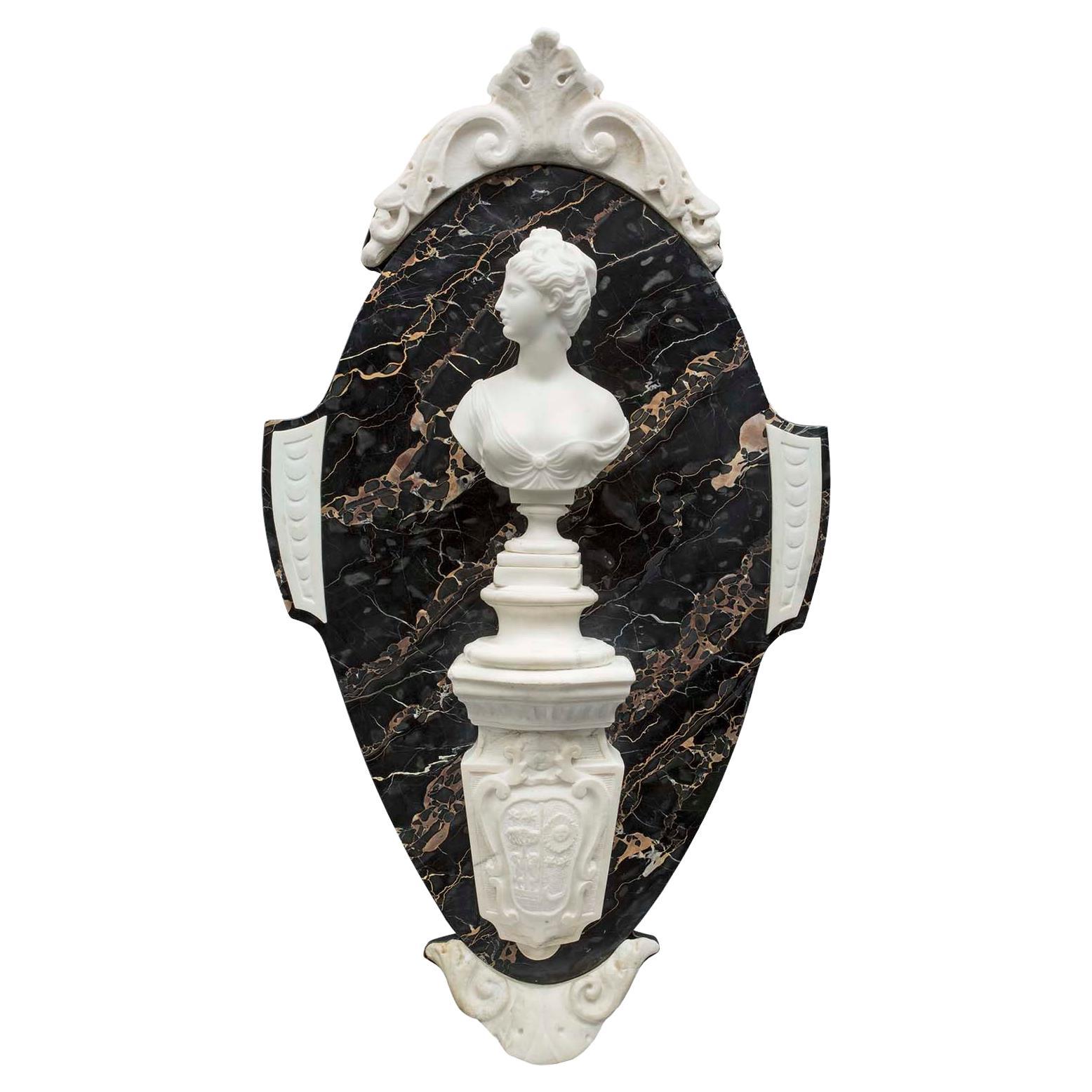 Italian 19th Century Portoro and White Carrara Marble Wall Crest For Sale