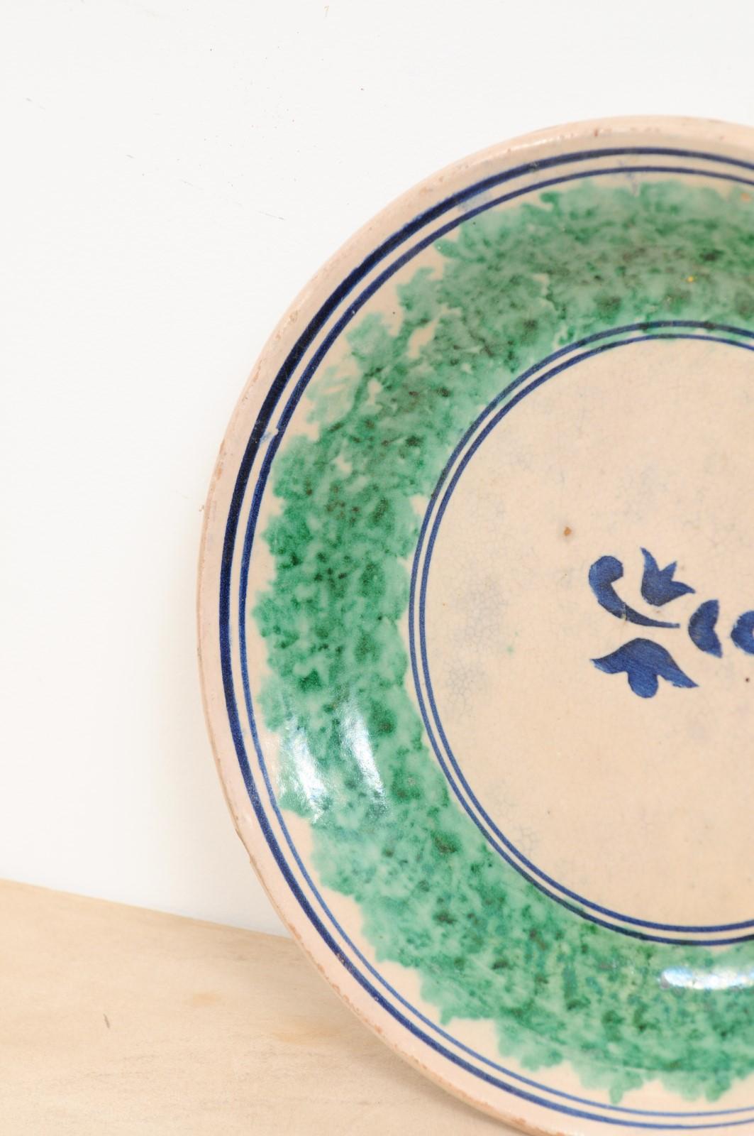 Italian 19th Century Pottery Platter with Navy Blue Stylized Foliage Motif 1