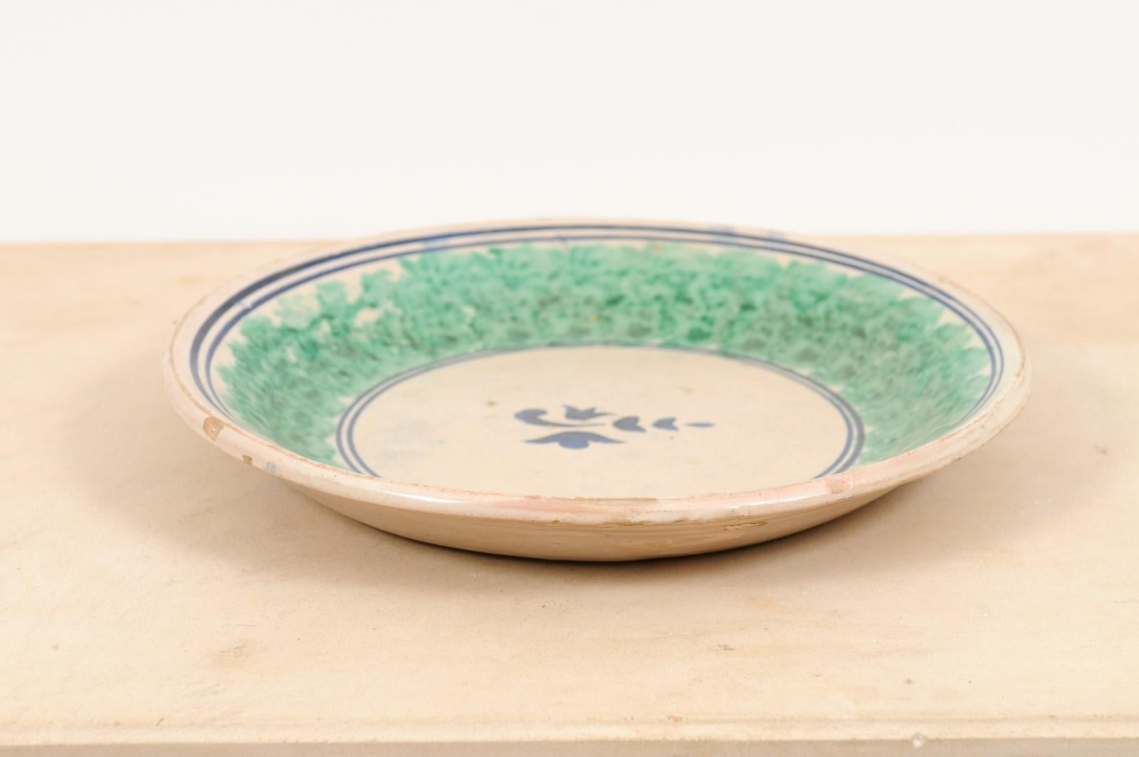 Italian 19th Century Pottery Platter with Navy Blue Stylized Foliage Motif 2