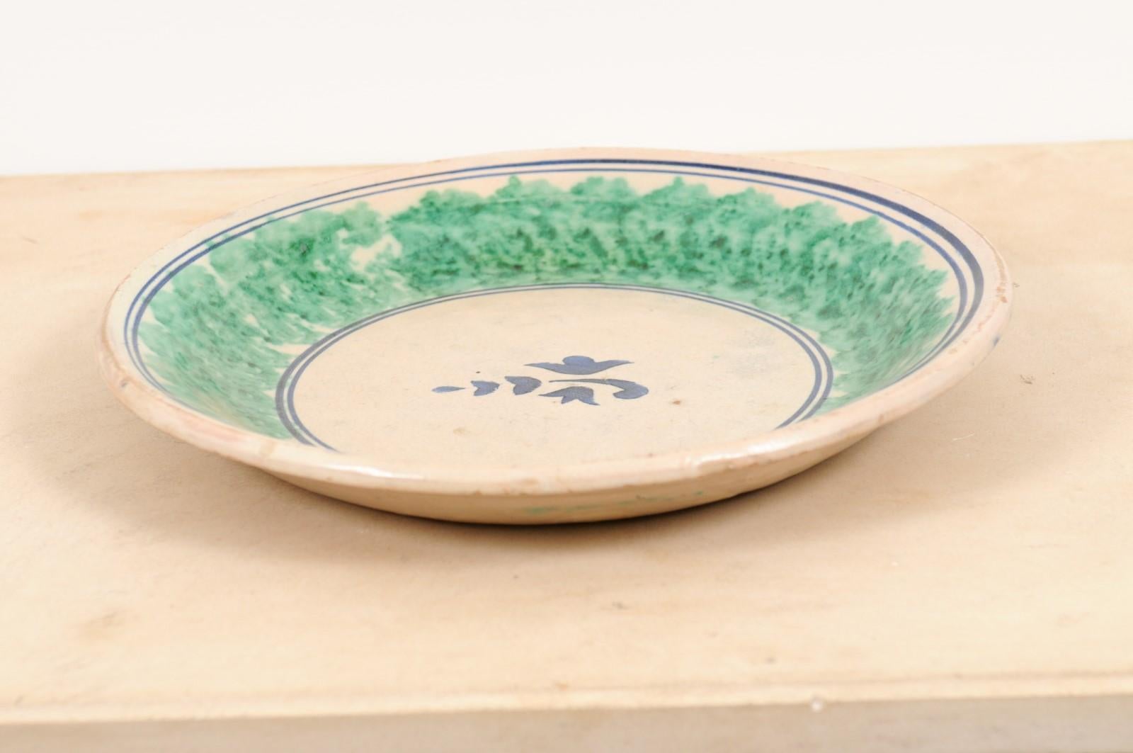 Italian 19th Century Pottery Platter with Navy Blue Stylized Foliage Motif 3