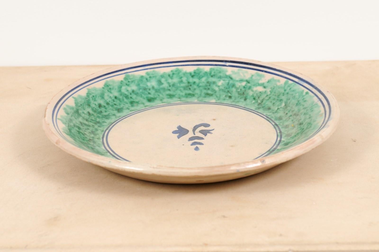 Italian 19th Century Pottery Platter with Navy Blue Stylized Foliage Motif 4
