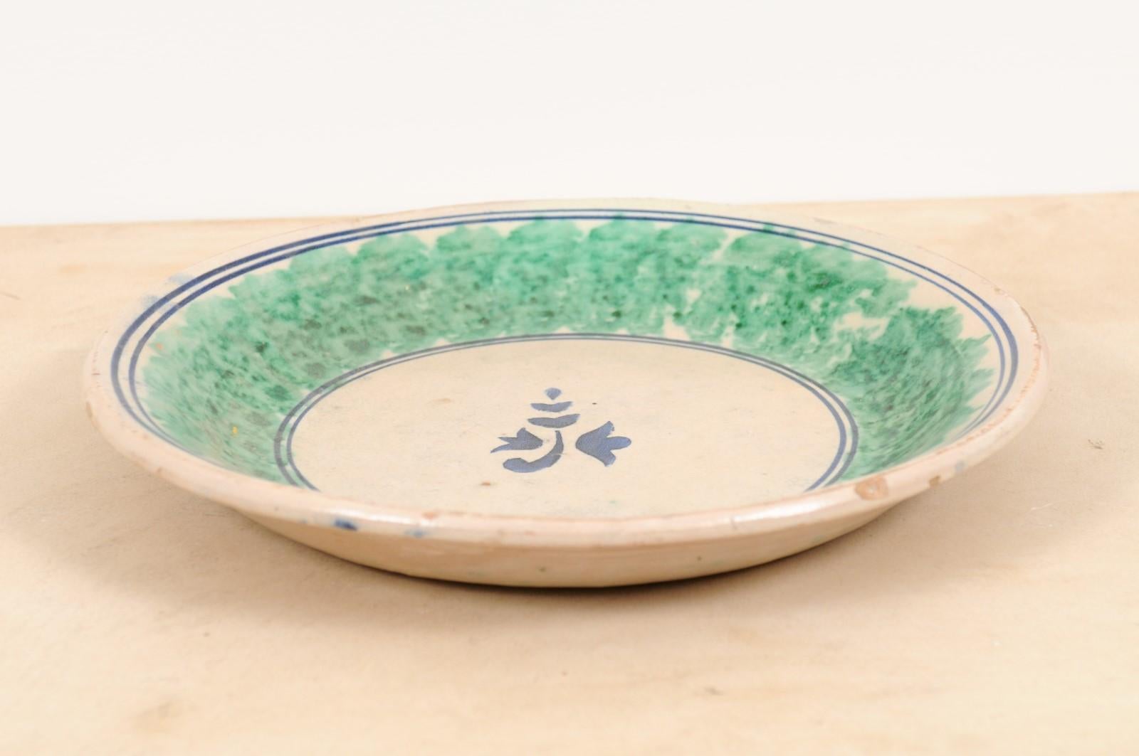 Italian 19th Century Pottery Platter with Navy Blue Stylized Foliage Motif 5