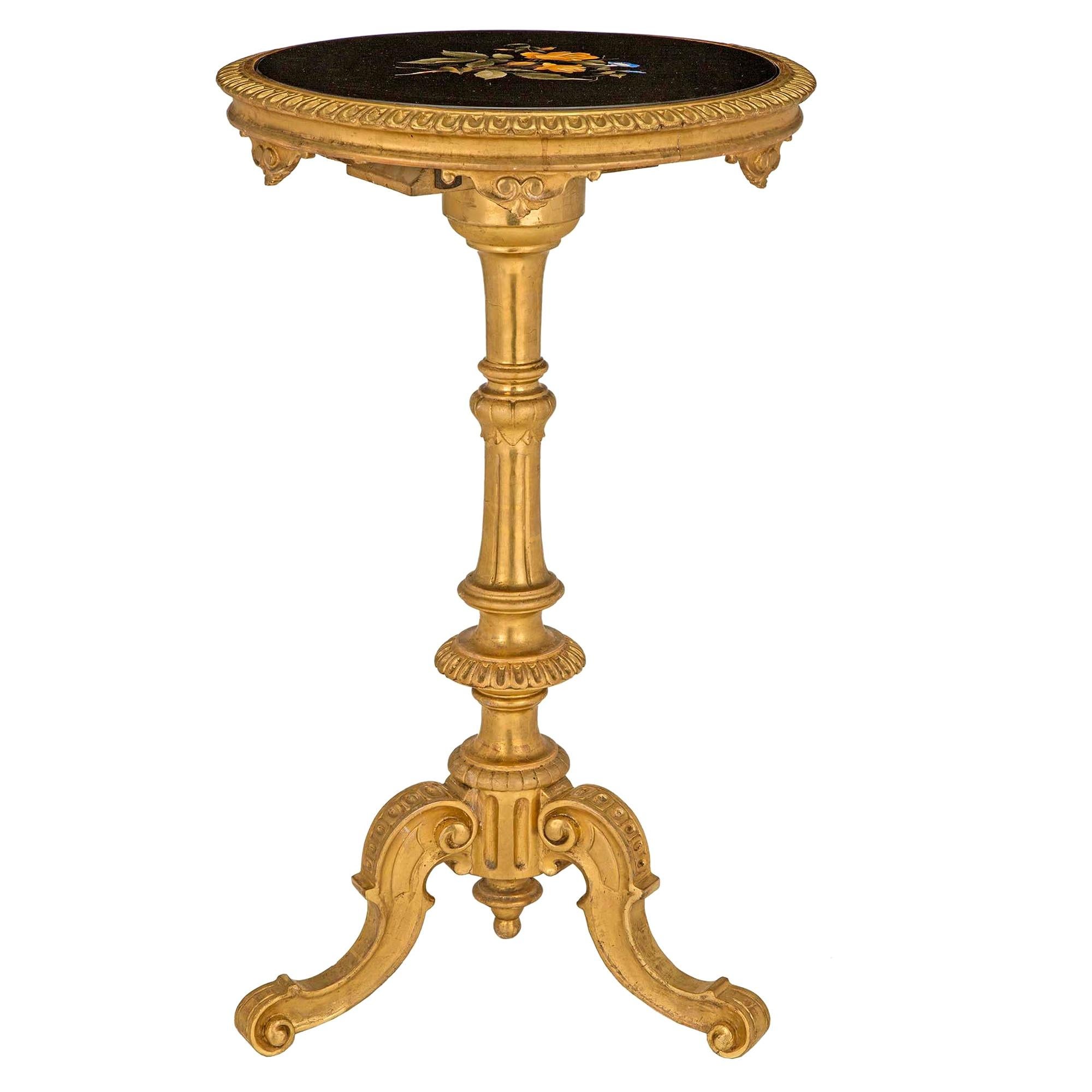 Italian 19th Century Rare and Unusual Tilt-Top Florentine Marble Side Table For Sale