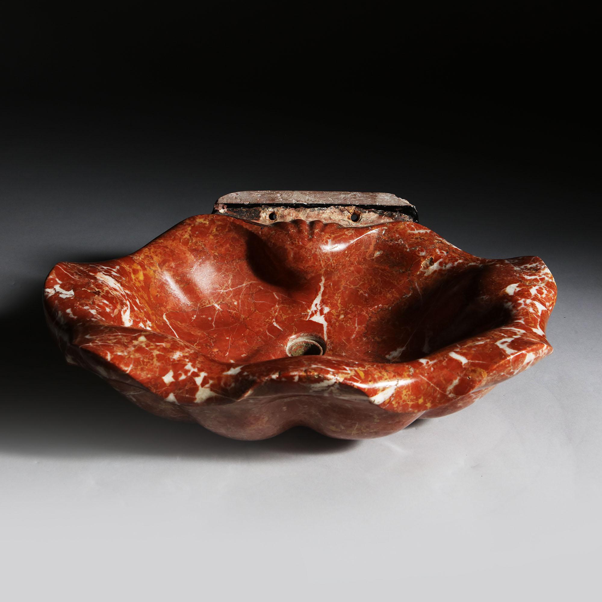 Italian 19th Century Red Marble Basin in the Form of a Scallop Shell 2