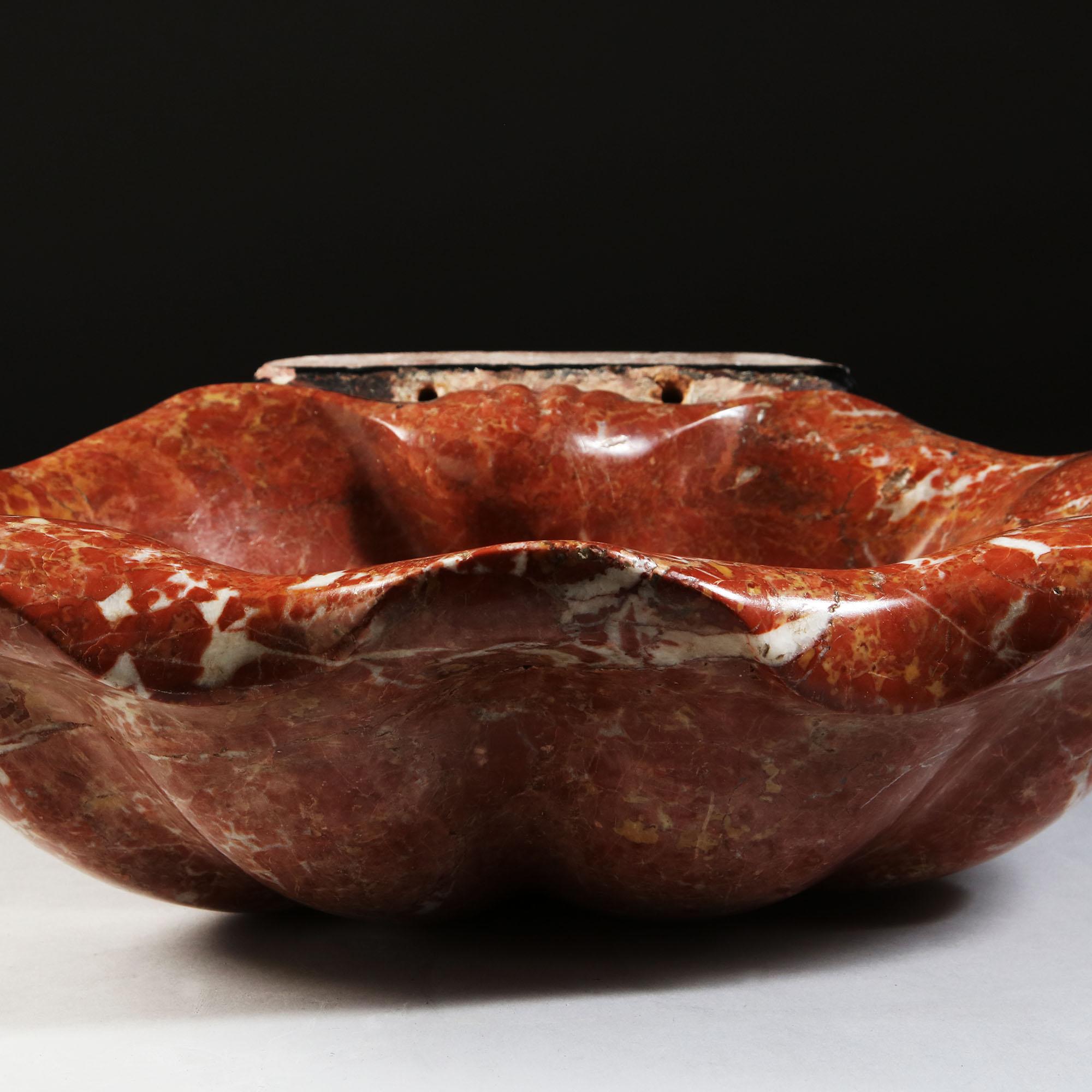 Italian 19th Century Red Marble Basin in the Form of a Scallop Shell 3