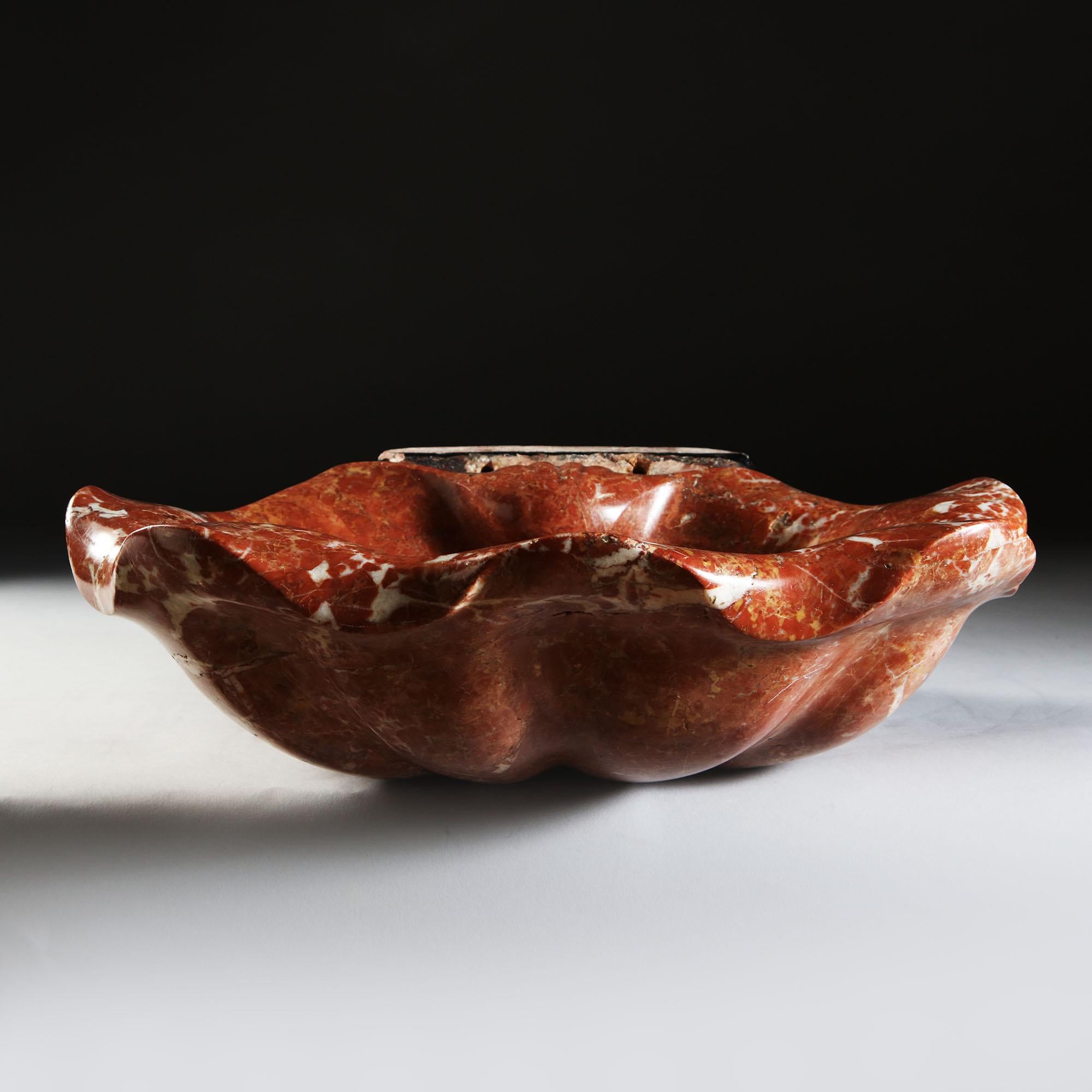 Italian 19th Century Red Marble Basin in the Form of a Scallop Shell 4