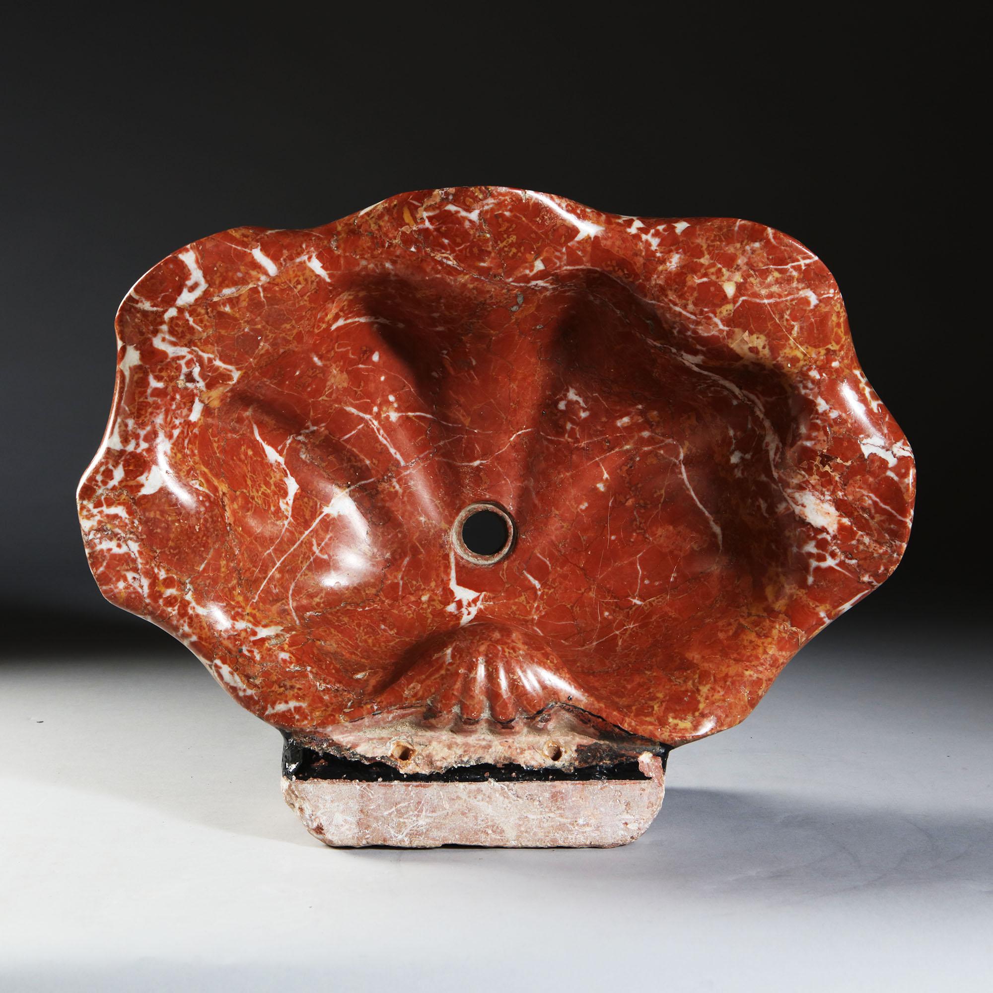 Italian 19th Century Red Marble Basin in the Form of a Scallop Shell 5