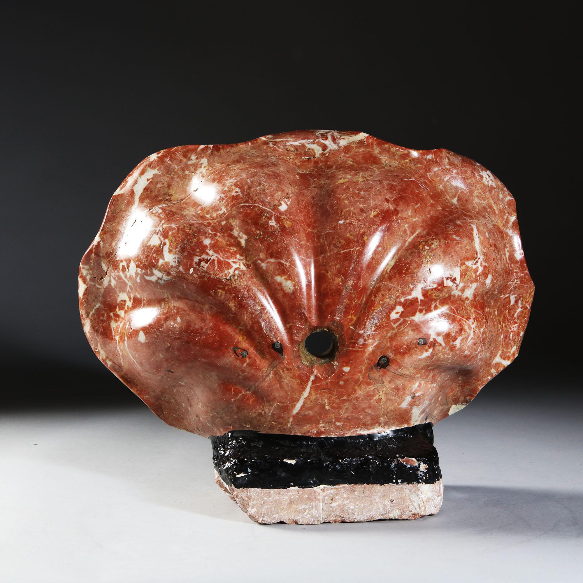 Italian 19th Century Red Marble Basin in the Form of a Scallop Shell 6