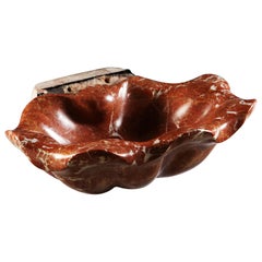 Italian 19th Century Red Marble Basin in the Form of a Scallop Shell