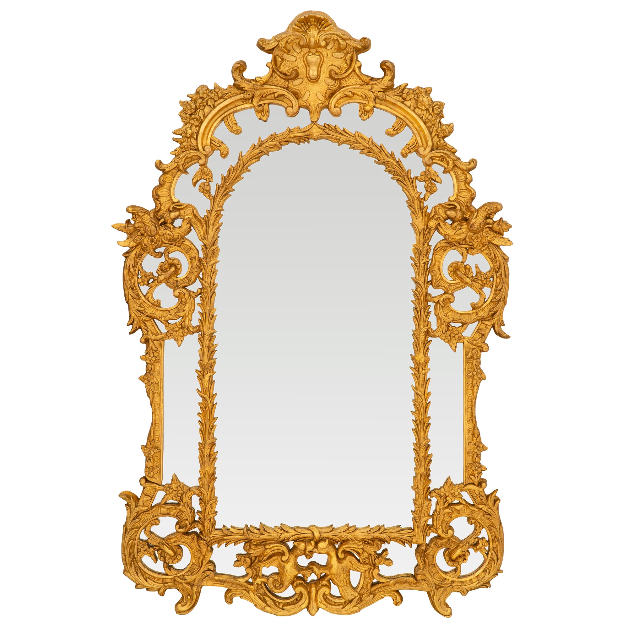 Italienischer italienischer Spiegel im Regence-Stil des 19. Jahrhunderts mit doppeltem Rahmen aus vergoldetem Holz im Angebot