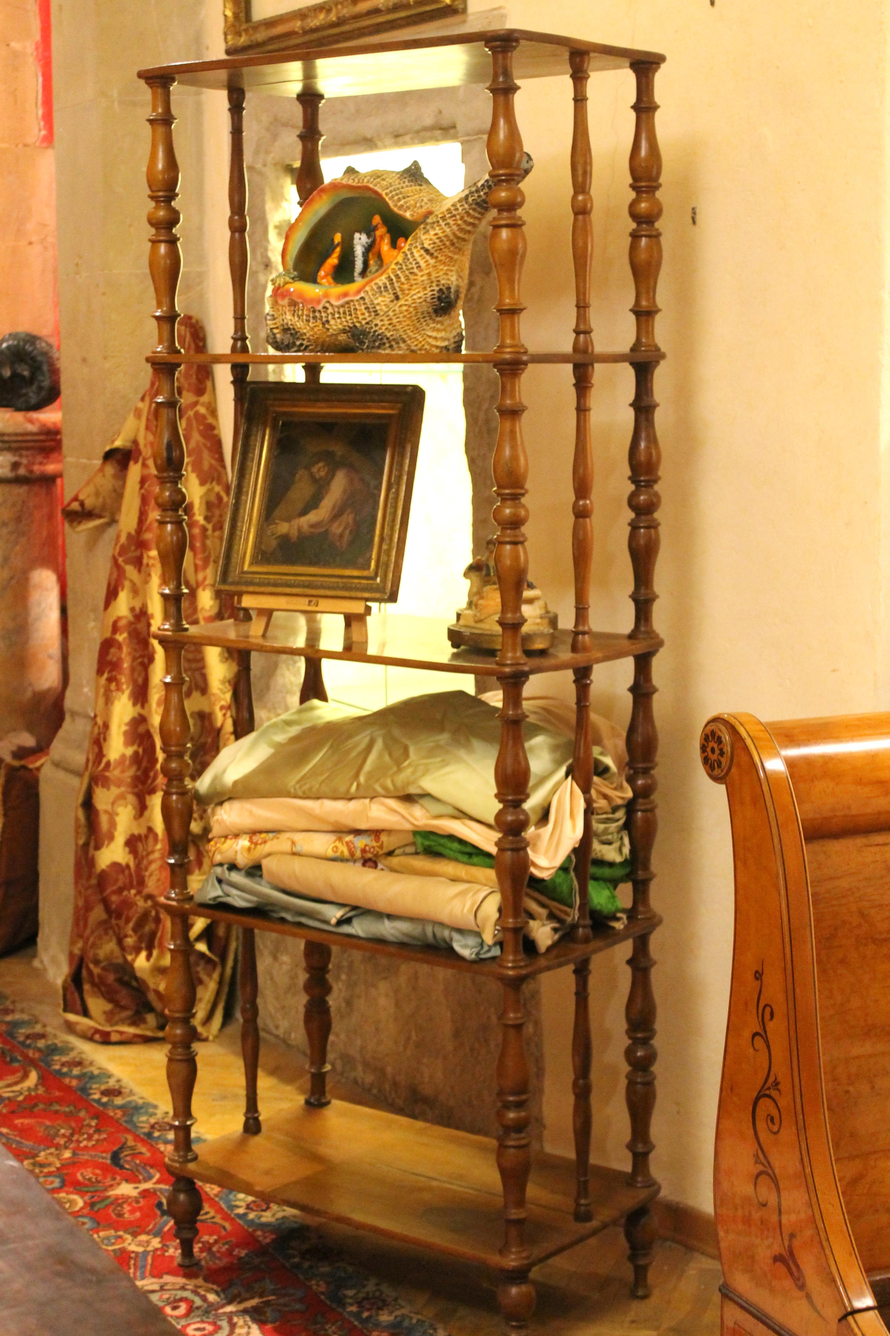 Italian 19th Century Regency Style Rustic Walnut Wood Open Shelves Bookcase For Sale 8
