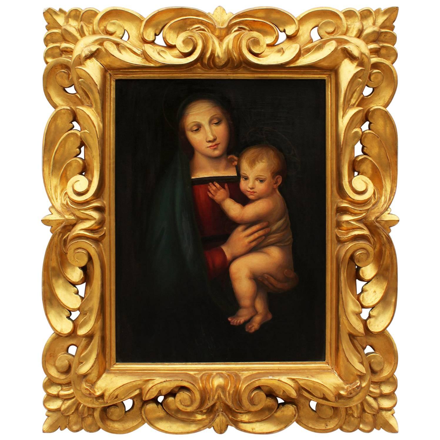 Italian 19th Century Renaissance Revival Oil on Canvas of a "Madonna and Child"