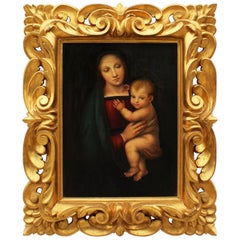 Italian 19th Century Renaissance Revival Oil on Canvas of a "Madonna and Child"