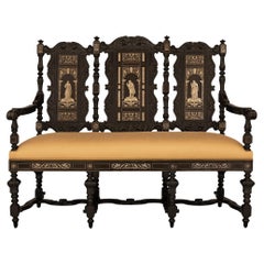 Italian 19th century Renaissance st. Ebony and Bone inlayed Settee