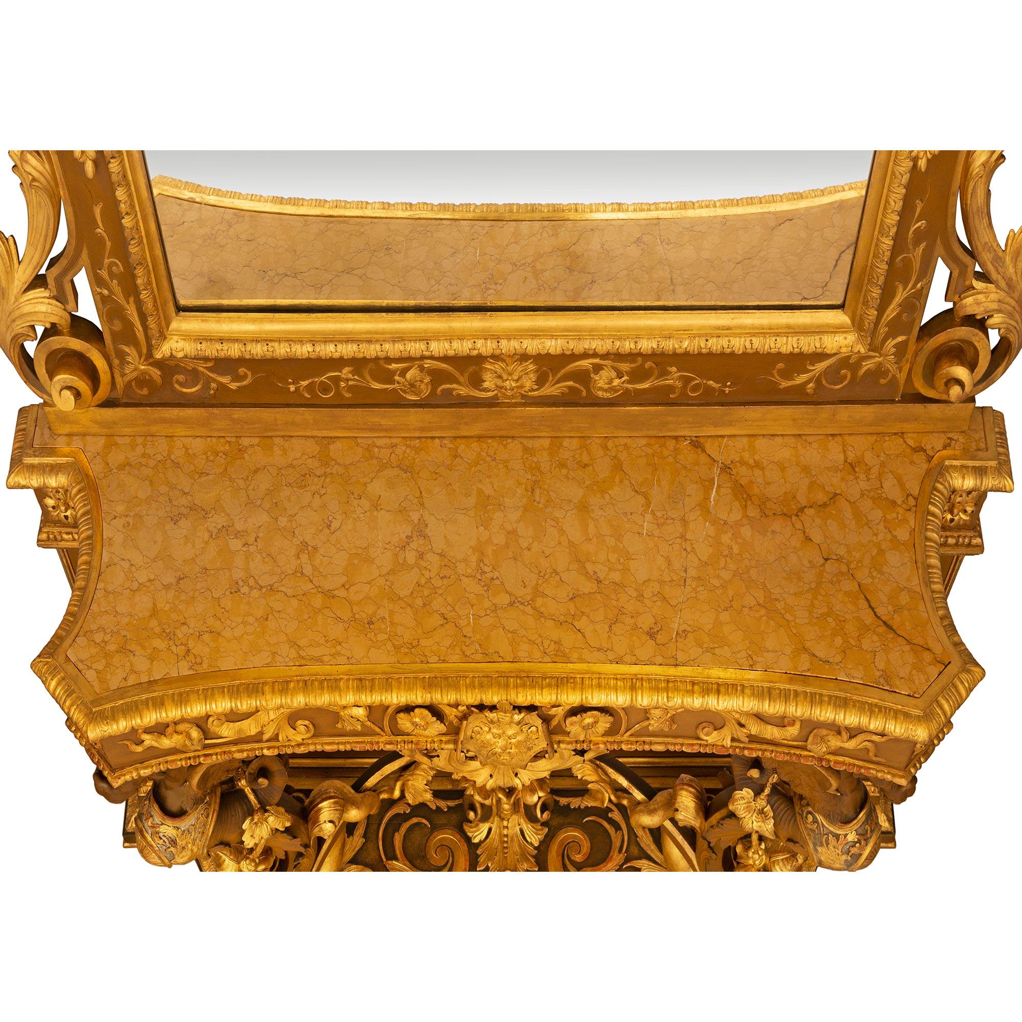 Italian 19th Century Renaissance St. Giltwood And Silver Leaf Console And Mirror For Sale 10