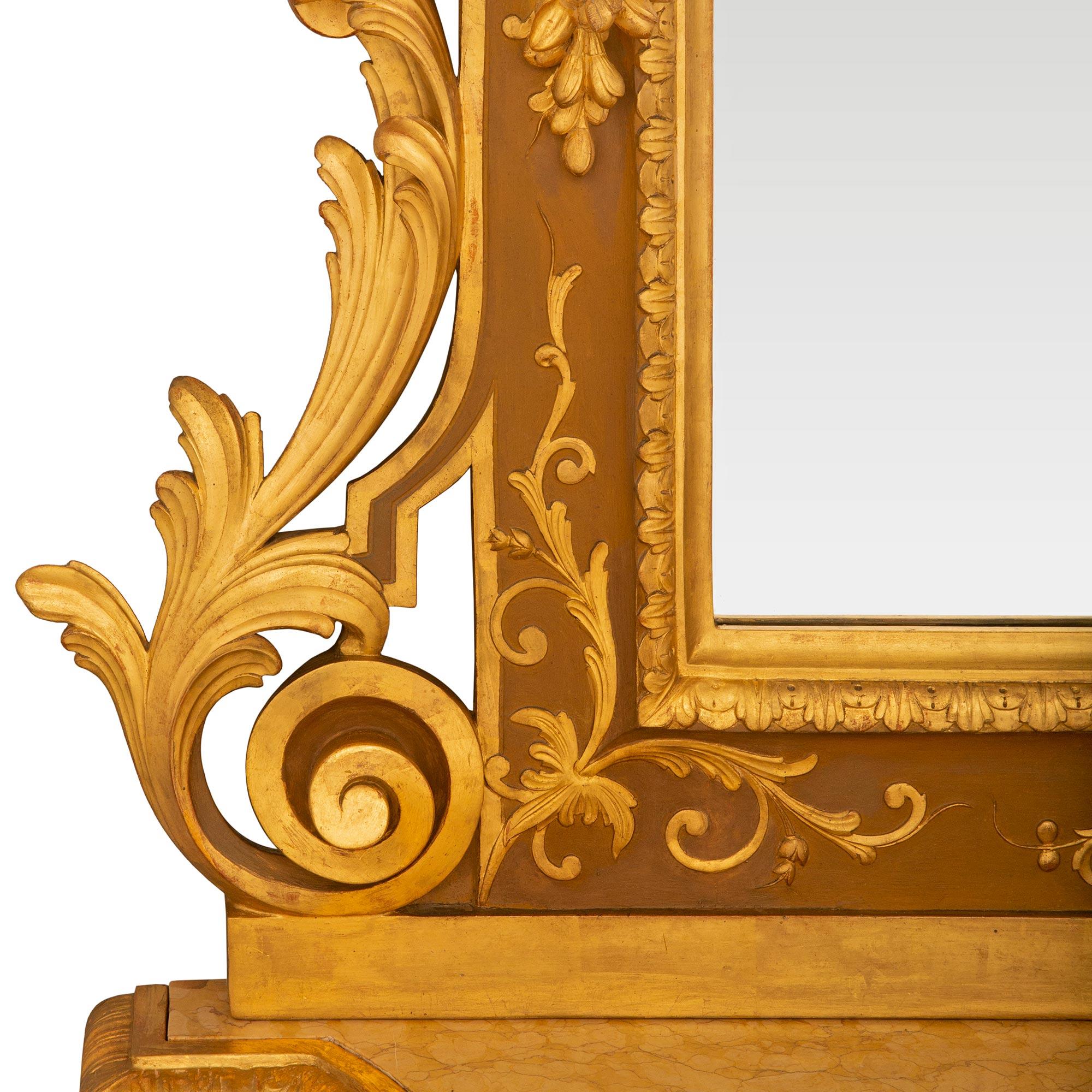 Italian 19th Century Renaissance St. Giltwood And Silver Leaf Console And Mirror For Sale 4
