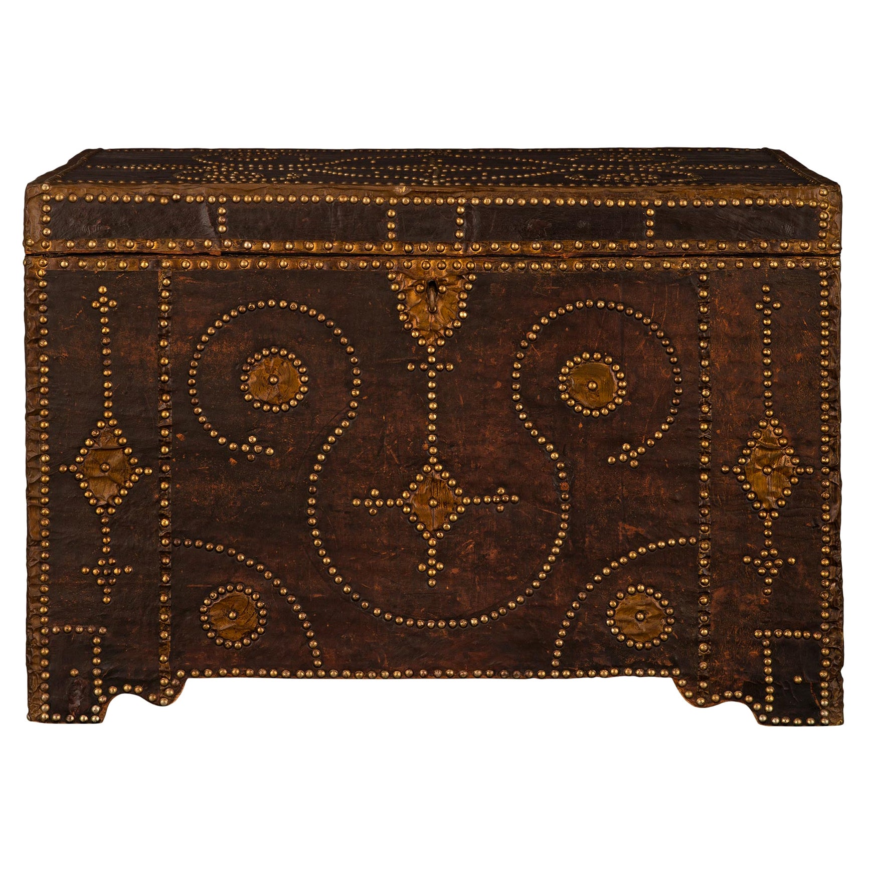 Italian 19th Century Renaissance St. Leather Trunk