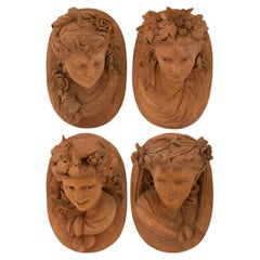 Italian 19th century Renaissance st. Terra Cotta busts/wall decor