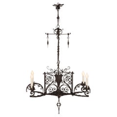 Antique Italian 19th Century Renaissance St. Wrought Iron Chandelier