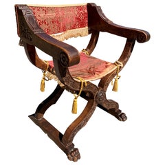 Italian 19th Century Renaissance Style Dante Walnut Armchair