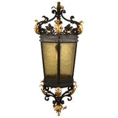 Italian 19th Century Renaissance Style Iron, Gilt Iron and Glass Lantern