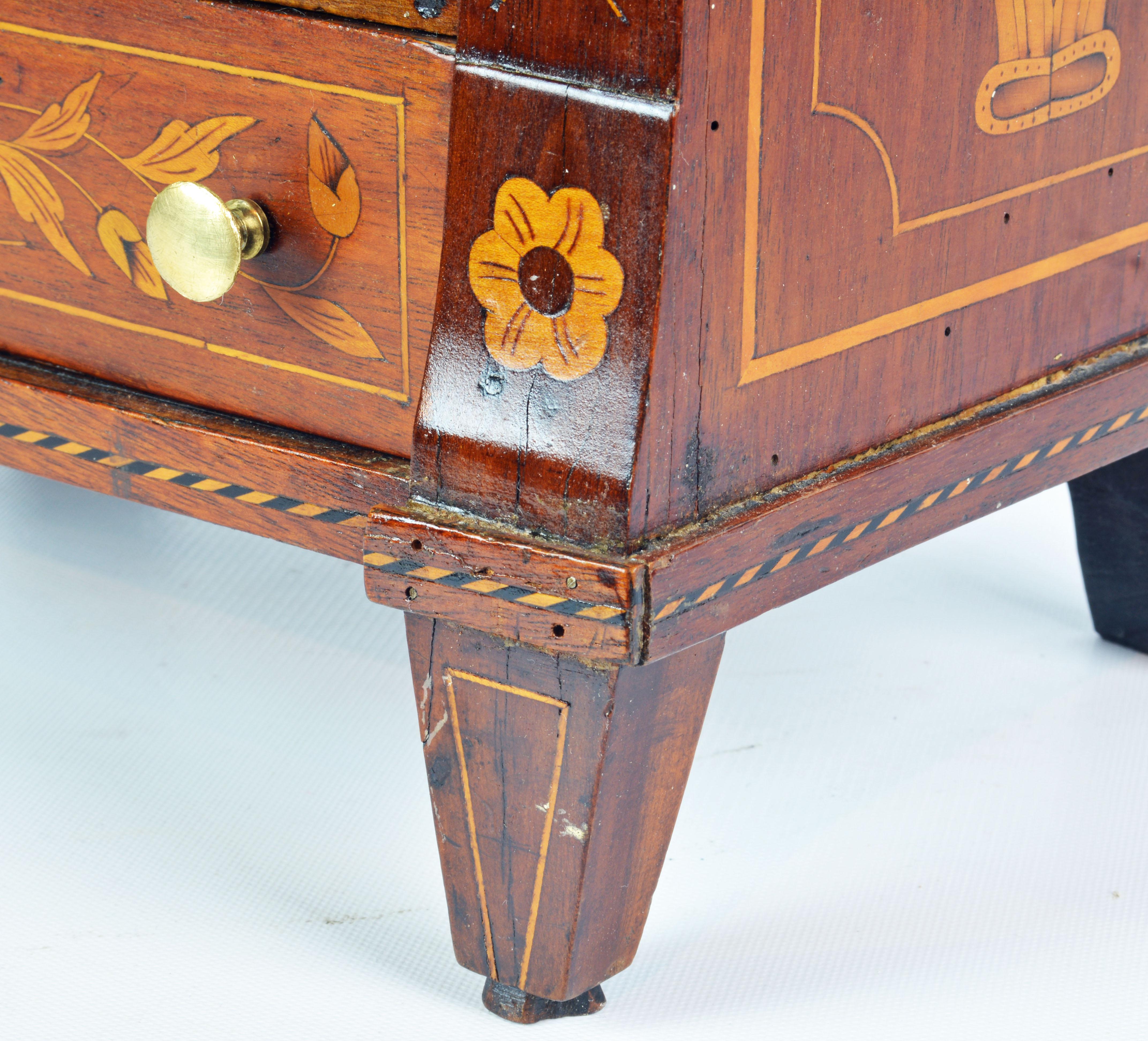 Italian 19th Century Richly Inlaid Miniature Chest of Drawers or Jewelry Chest 1