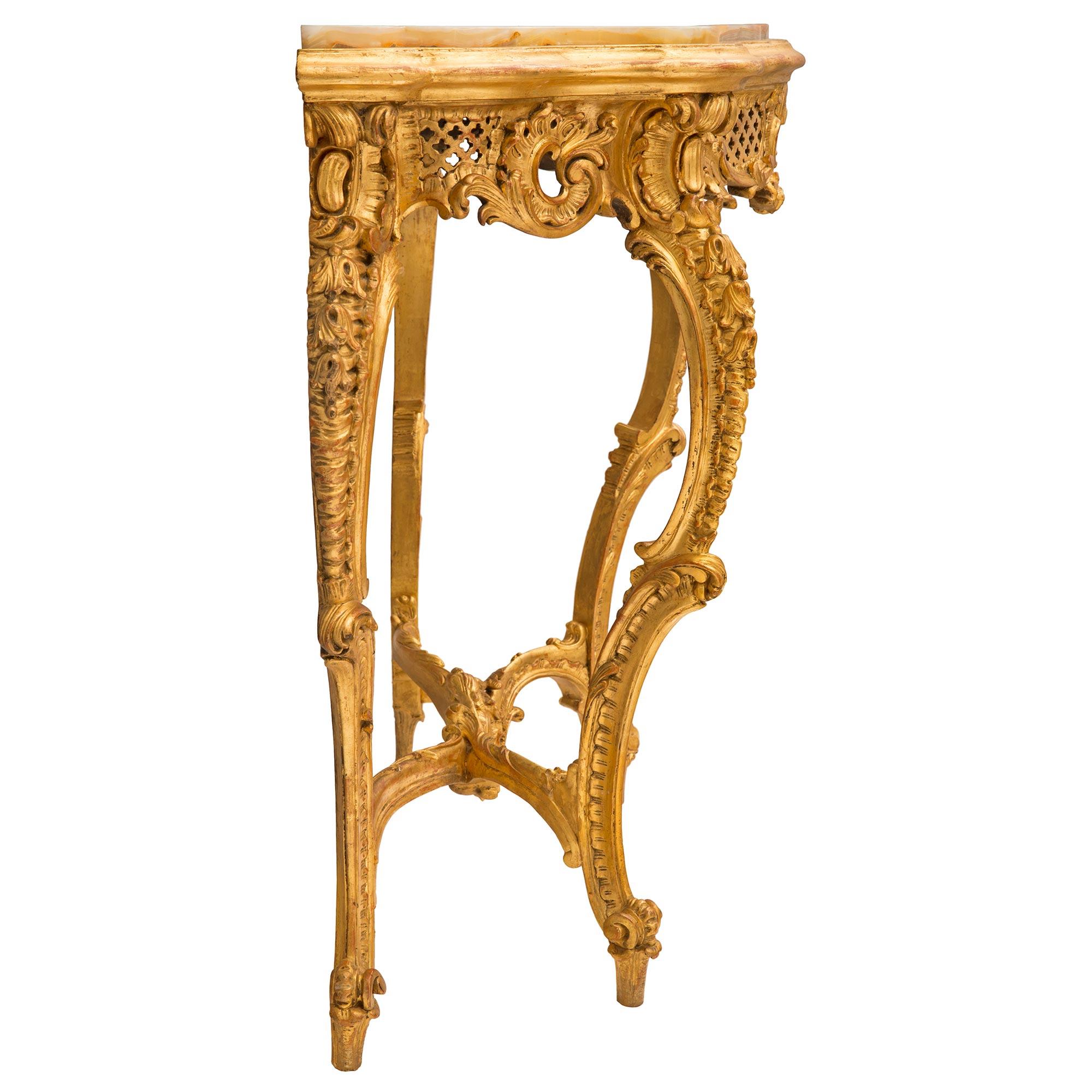 Italian 19th Century Rococo St. Giltwood and Onyx Console For Sale 1