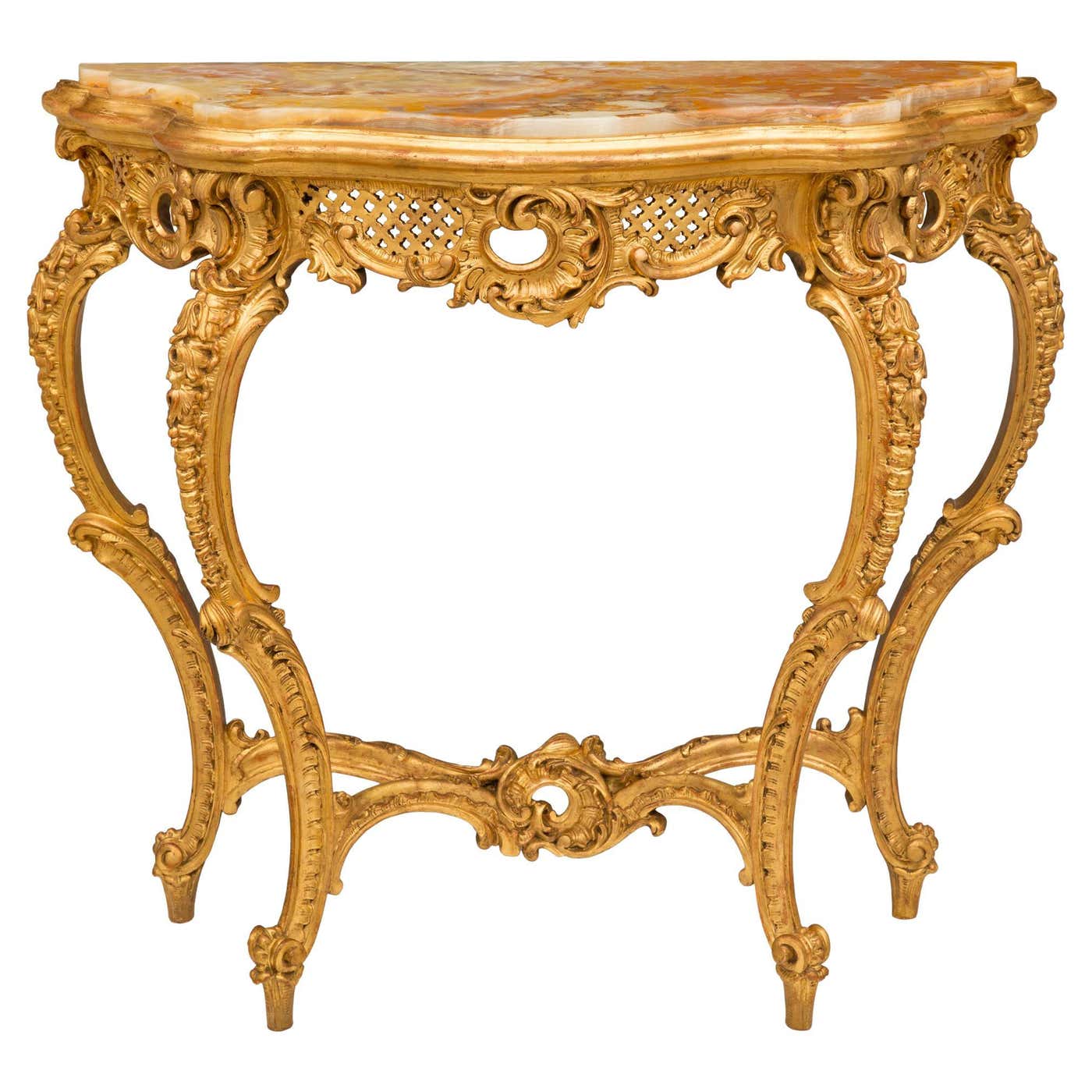 Console Rococo Italian 19th Century Rococo St. Giltwood and Onyx Console For Sale at ...