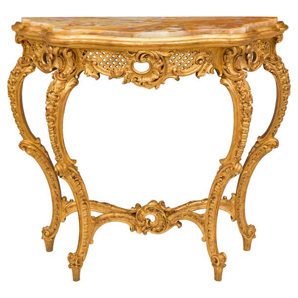 High Console Rococo Italian 19th Century Rococo St. Giltwood and Onyx Console For Sale at ...