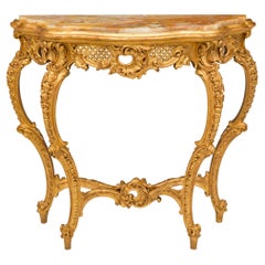 Italian 19th Century Rococo St. Giltwood and Onyx Console