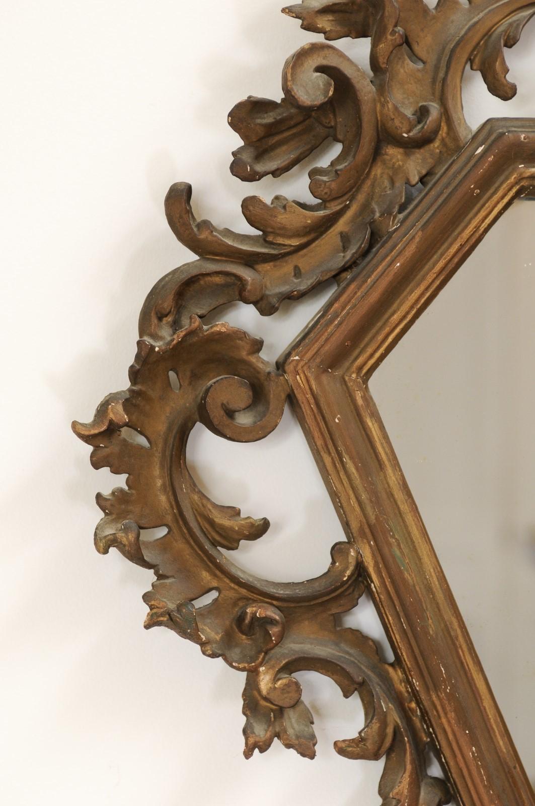 Italian 19th Century Rococo Style Carved Mirror with Traces of Gilt and Scrolls For Sale 6