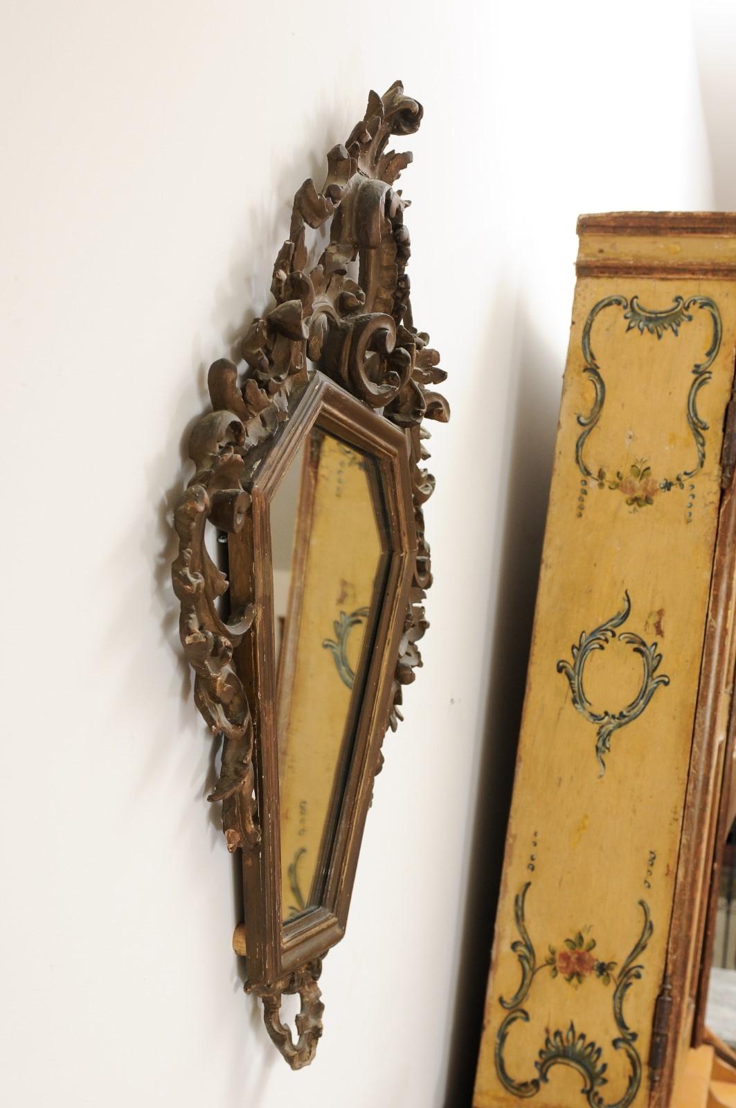 Italian 19th Century Rococo Style Carved Mirror with Traces of Gilt and Scrolls For Sale 5