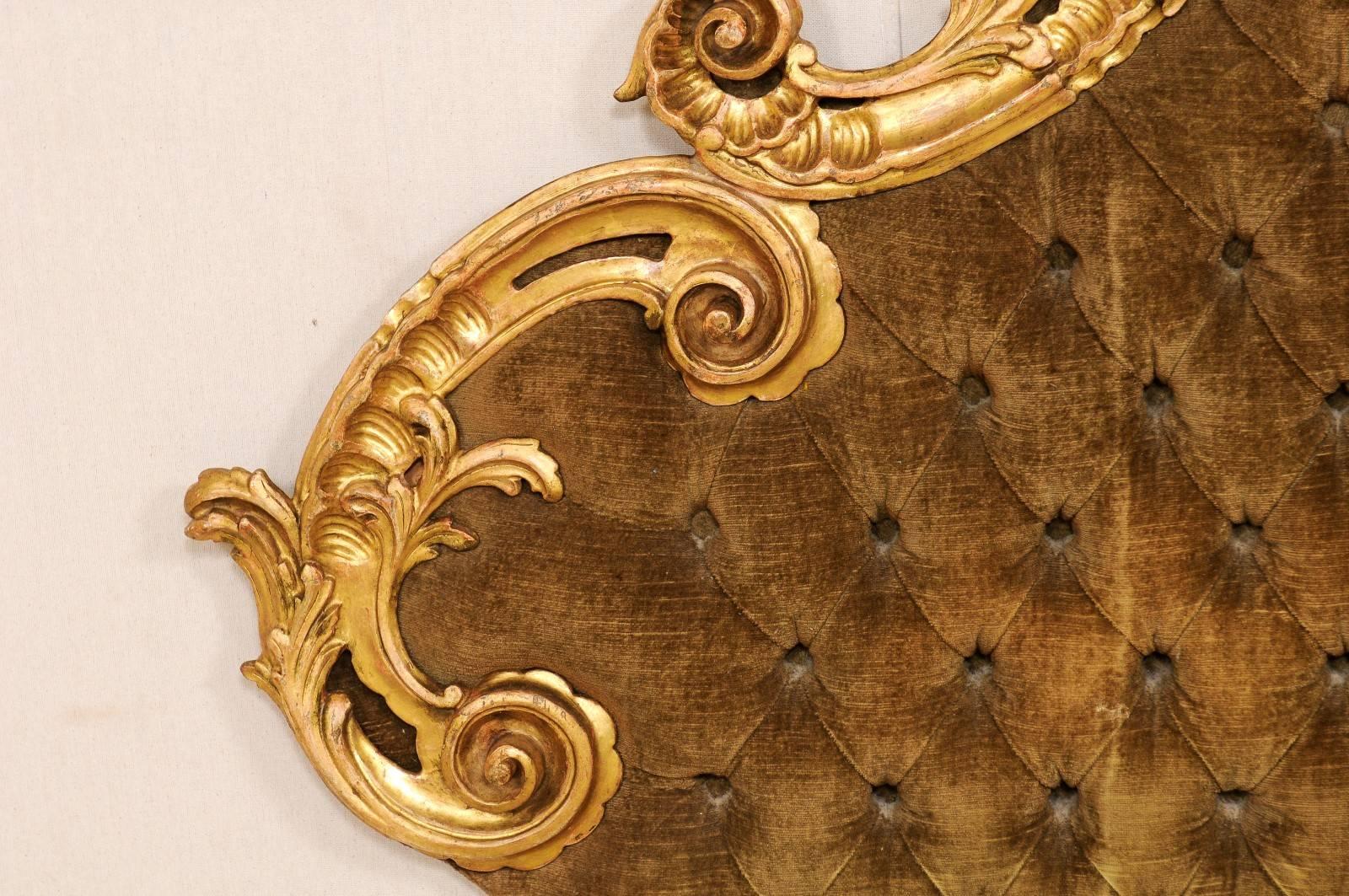 Fabric Italian 19th Century Rococo Style Lavishly Carved Giltwood Queen/King Headboard