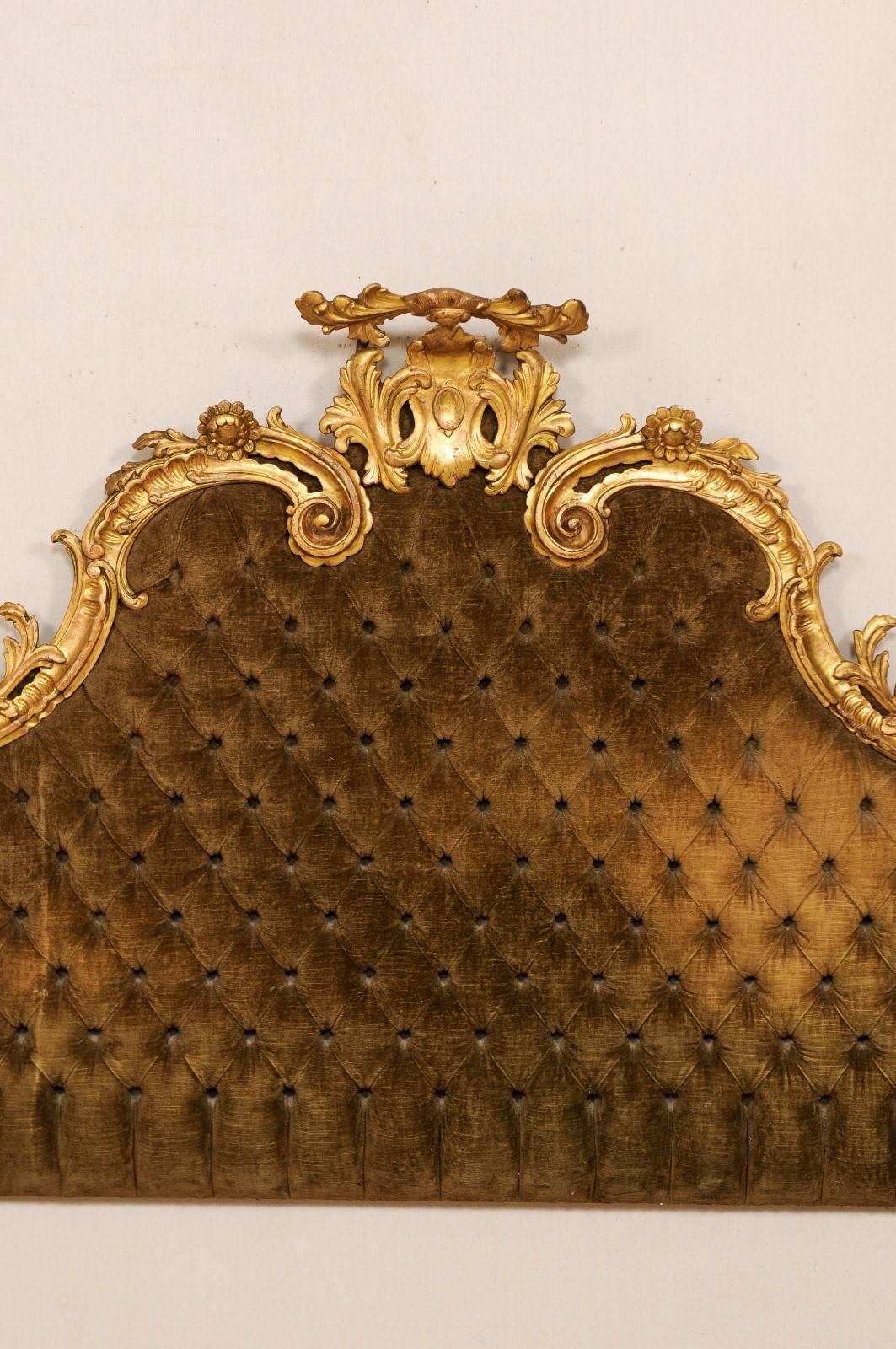Italian 19th Century Rococo Style Lavishly Carved Giltwood Queen/King Headboard 1