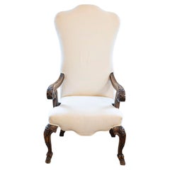 Italian, 19th Century Rococo Style Walnut Upholstered Armchair with Fine Carving