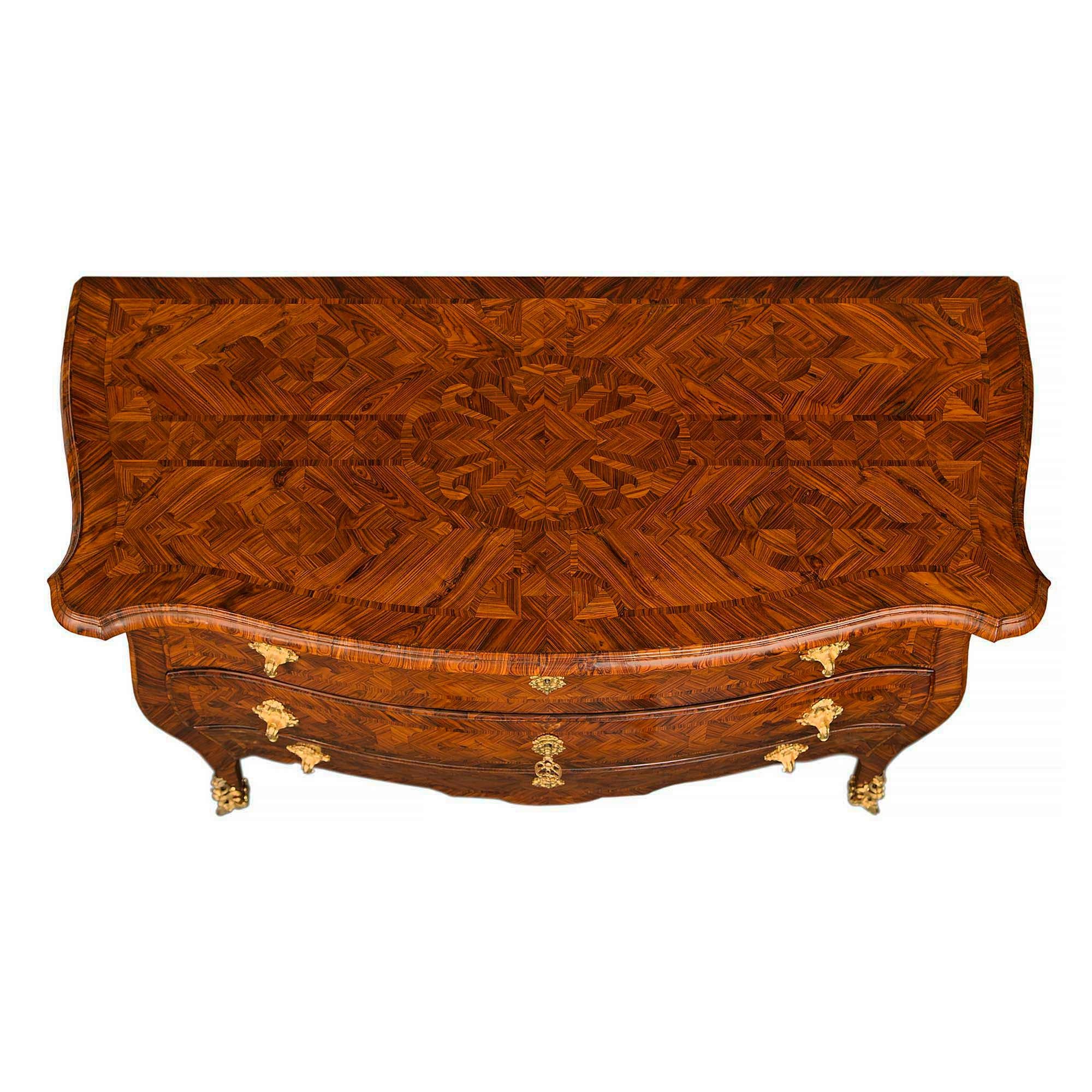 Louis XV Italian 19th Century Rosewood Parquetry and Ormolu Three-Drawer Chests