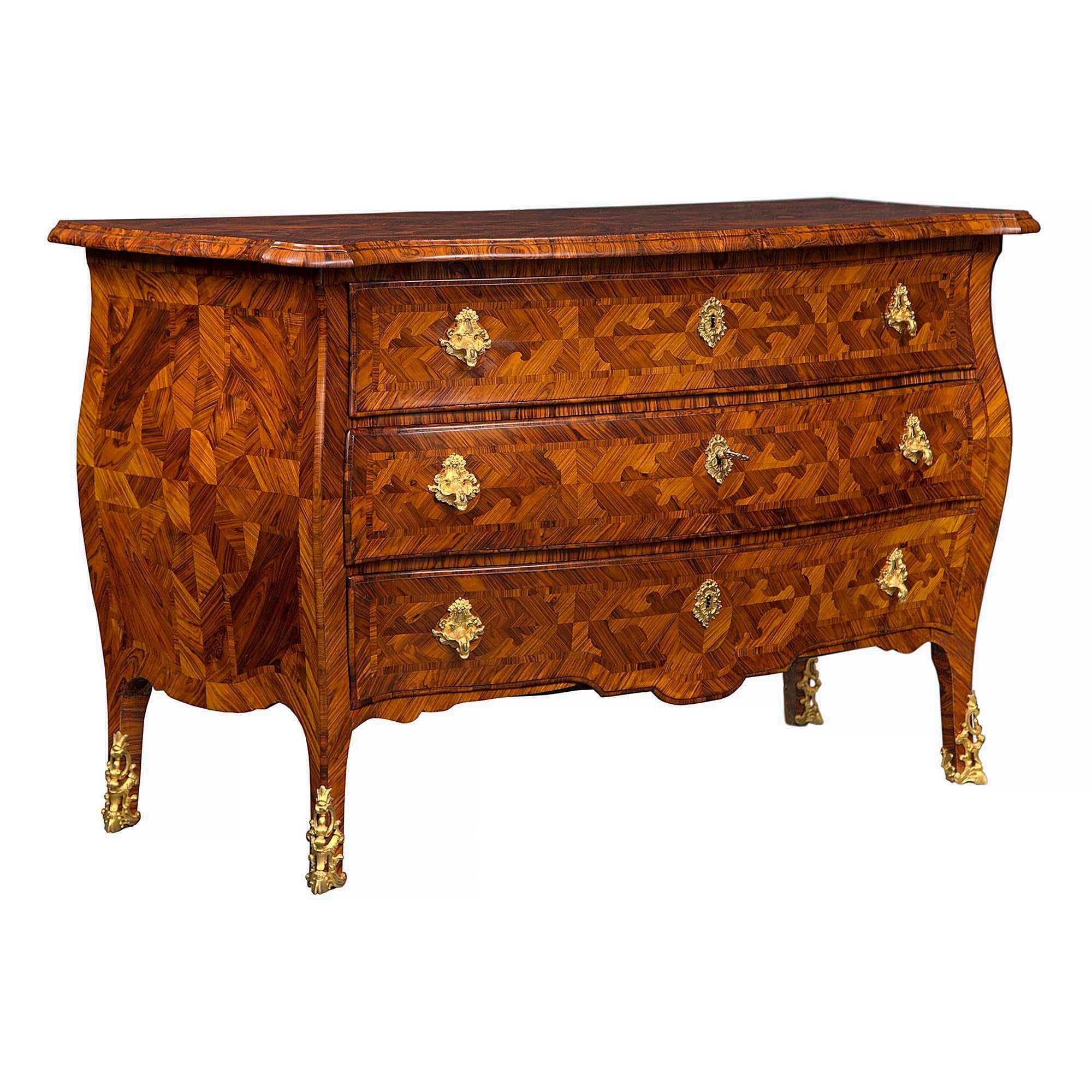 Italian 19th Century Rosewood Parquetry and Ormolu Three-Drawer Chests In Good Condition In West Palm Beach, FL