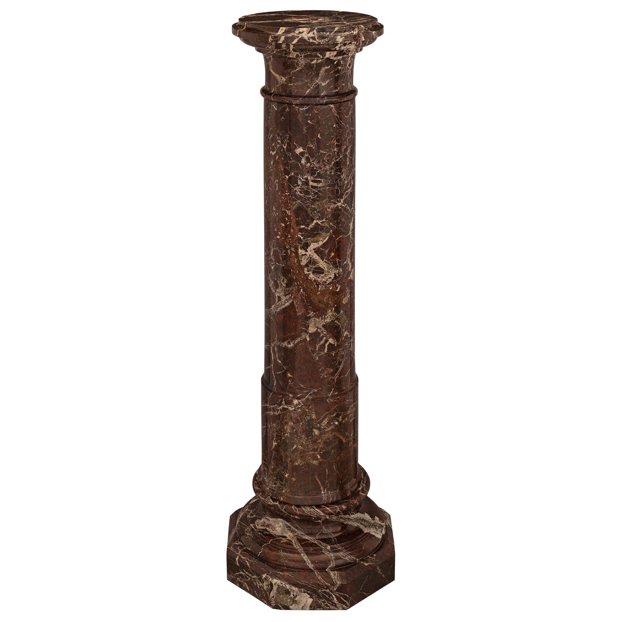 Italian 19th Century Rosso Levanto Marble Pedestal Column In Good Condition For Sale In West Palm Beach, FL