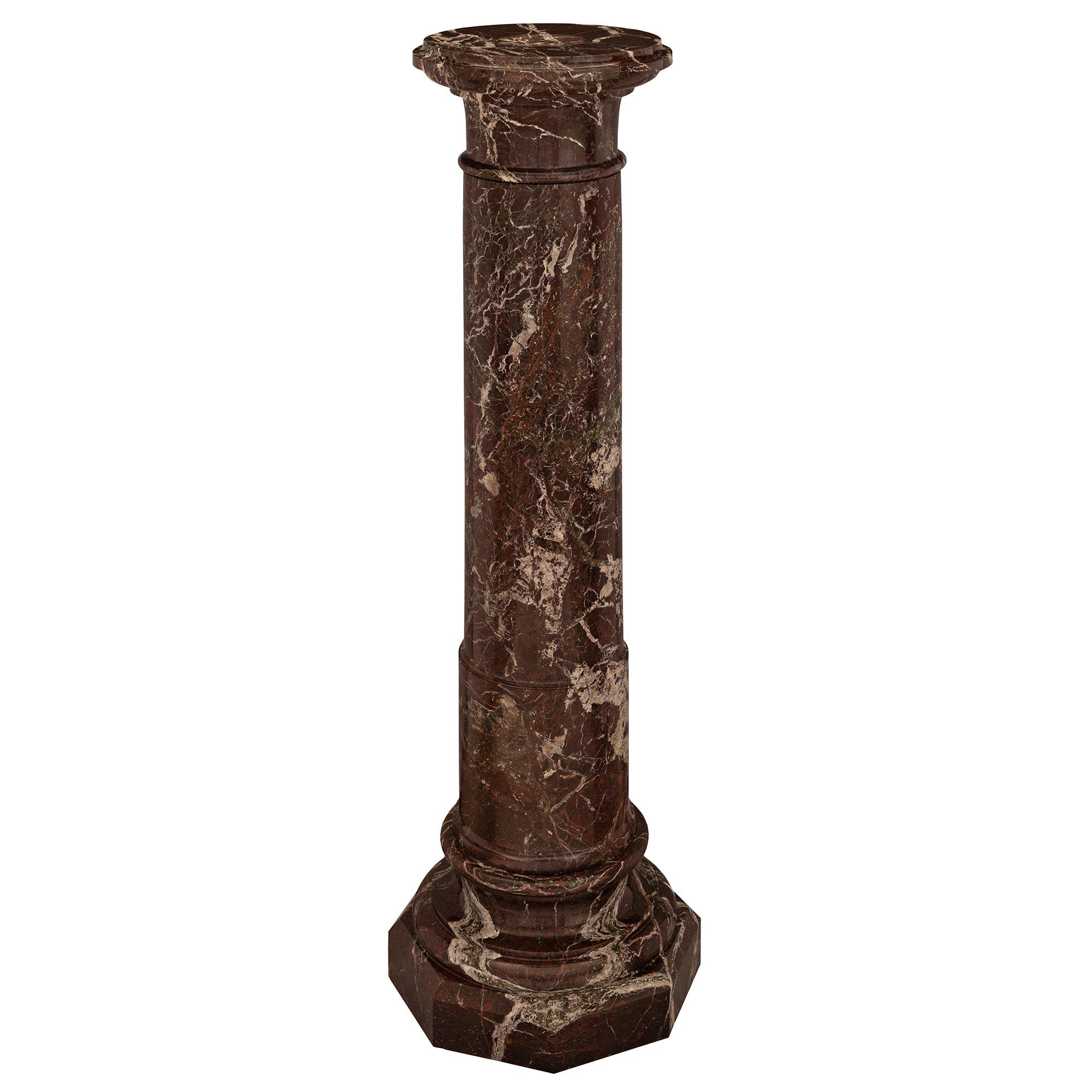Italian 19th Century Rosso Levanto Marble Pedestal Column For Sale 1