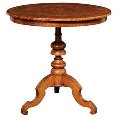 Mesa de pedestal redonda italiana del siglo XIX con tapa de marquetería
