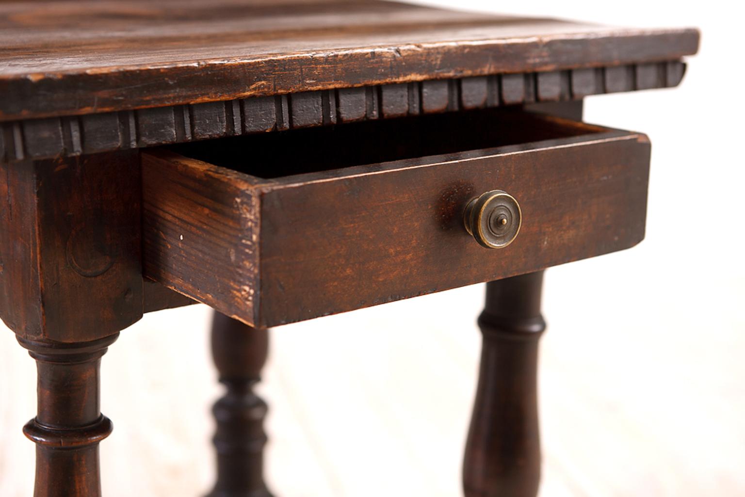 Hardwood Italian 19th Century Rustic Side Table with Drawer For Sale