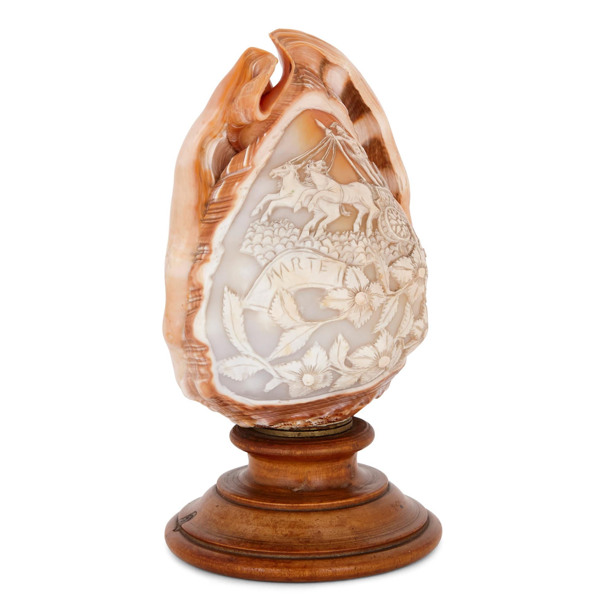 Renaissance Italian 19th Century Sea Shell with Carved Relief of Mars