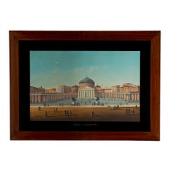 Italian 19th Century Signed Gouache, Framed within a Rectangular Mahogany Frame